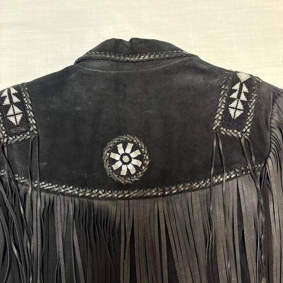 Echo Mountain Vintage Western Suede Fringe & Beaded Jacket Made in Mexico M40 - Picture 7 of 16